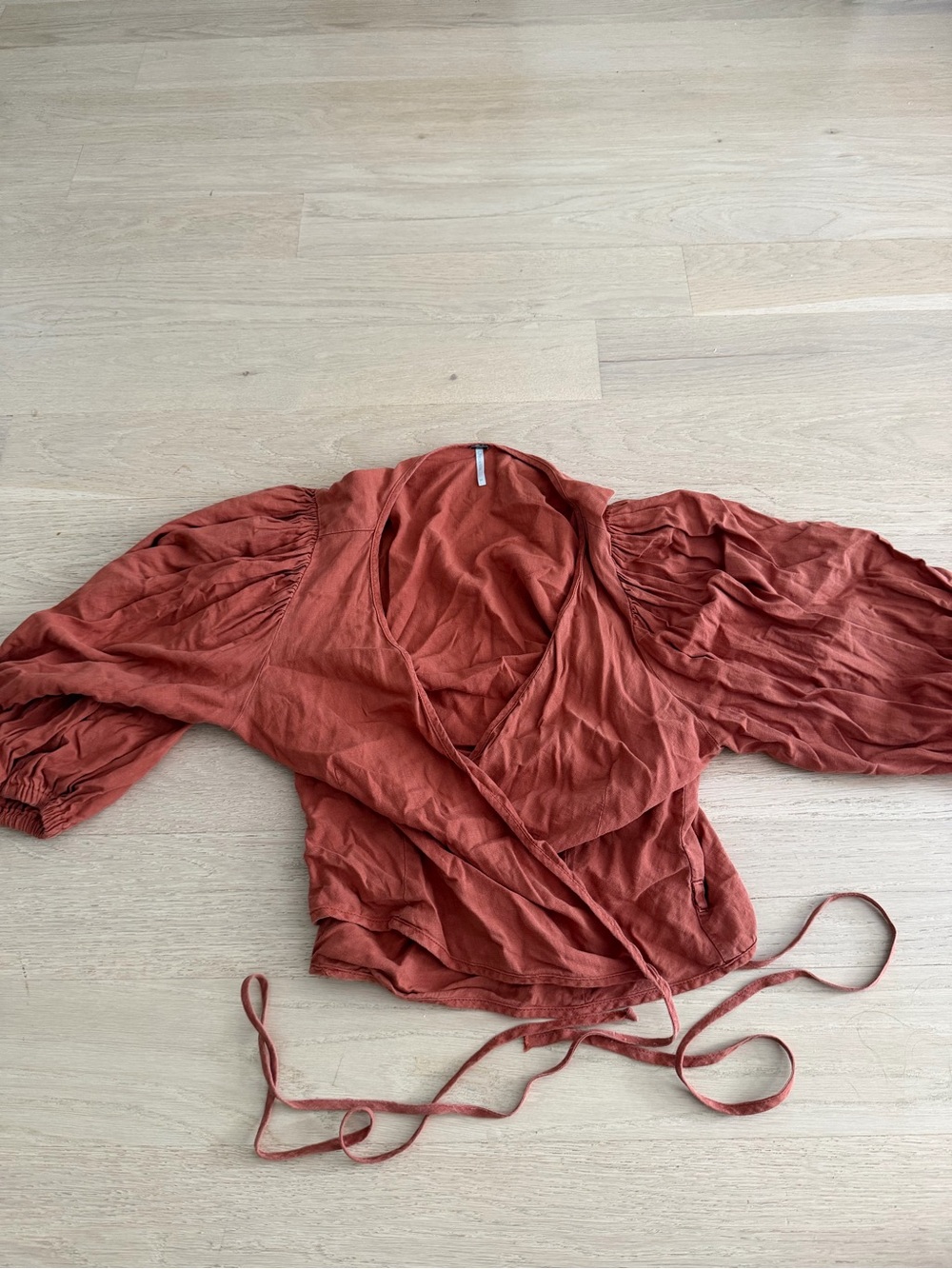 Women’s Rust Wrap Blouse with Puff Sleeves